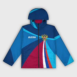 Ветровка с капюшоном женская Герб и триколор России с геометрией, цвет: 3D-черный