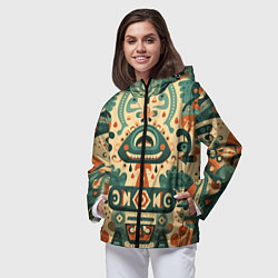 Ветровка с капюшоном женская Абстрактный узор в мексиканском фолк-арт стиле, цвет: 3D-черный — фото 2