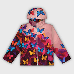Ветровка с капюшоном женская Разноцветные бабочки - розовые цветы, цвет: 3D-белый