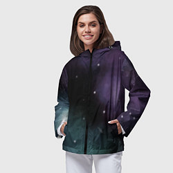 Ветровка с капюшоном женская Космос и звезды на темном фоне, цвет: 3D-черный — фото 2