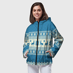 Ветровка с капюшоном женская Sweater with deer on a blue background, цвет: 3D-черный — фото 2