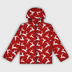 Ветровка с капюшоном женская Красный паттерн с новогодними оленями, цвет: 3D-черный