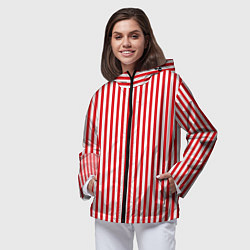 Ветровка с капюшоном женская Красная полоса, цвет: 3D-черный — фото 2