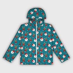 Ветровка с капюшоном женская Дед Мороз и олени, цвет: 3D-белый