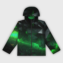 Ветровка с капюшоном женская Асимметрия зеленого узора, цвет: 3D-черный