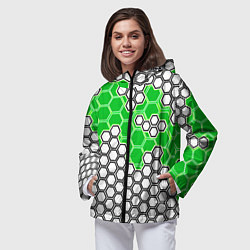 Ветровка с капюшоном женская Зелёная энерго-броня из шестиугольников, цвет: 3D-черный — фото 2
