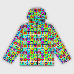 Ветровка с капюшоном женская Сердца и квадраты абстракция, цвет: 3D-черный