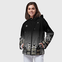 Ветровка с капюшоном женская Ночной город и звездное небо, цвет: 3D-черный — фото 2