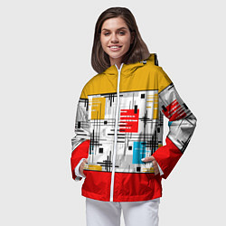 Ветровка с капюшоном женская Узор красного горчичного цвета, цвет: 3D-белый — фото 2