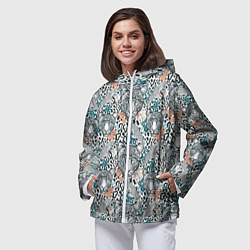 Ветровка с капюшоном женская Дикий тропический ягуар, цвет: 3D-белый — фото 2