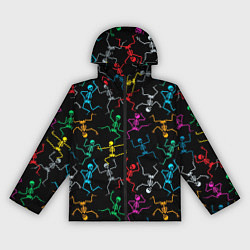 Ветровка с капюшоном женская Разноцветные танцующие скелетики, цвет: 3D-черный