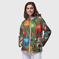 Ветровка с капюшоном женская Новогодний принт на елке, цвет: 3D-белый — фото 2