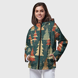 Ветровка с капюшоном женская Елки новый год, цвет: 3D-черный — фото 2