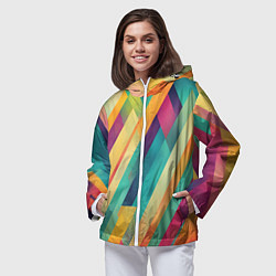 Ветровка с капюшоном женская Цветные диагональные полосы, цвет: 3D-белый — фото 2