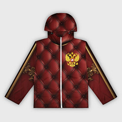 Ветровка с капюшоном женская Золотой герб России на красном кожаном фоне, цвет: 3D-белый