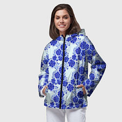 Ветровка с капюшоном женская Гжель классика, цвет: 3D-черный — фото 2