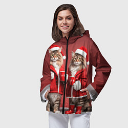 Ветровка с капюшоном женская С новым котом - два кота в костюмах Санты, цвет: 3D-черный — фото 2