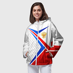 Ветровка с капюшоном женская Герб РФ - классические цвета флага, цвет: 3D-белый — фото 2