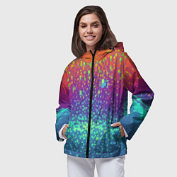 Ветровка с капюшоном женская Разноцветные пиксели, цвет: 3D-черный — фото 2