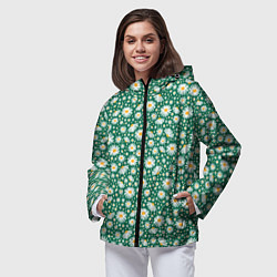 Ветровка с капюшоном женская Ромашки луговые, цвет: 3D-черный — фото 2