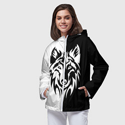 Ветровка с капюшоном женская Волк чёрно-белый, цвет: 3D-белый — фото 2