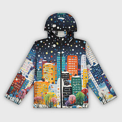 Ветровка с капюшоном женская Новогодний ночной город, цвет: 3D-черный