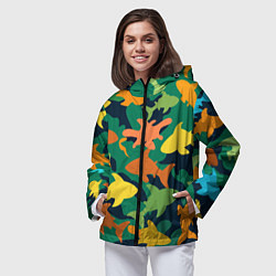 Ветровка с капюшоном женская Камуфляж силуэты рыбок, цвет: 3D-черный — фото 2