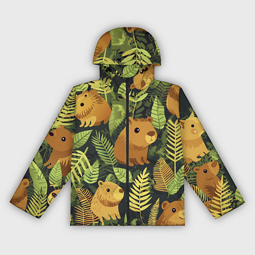 Женская ветровка Капибары - лесной маскировочный камуфляж / 3D-Черный – фото 1