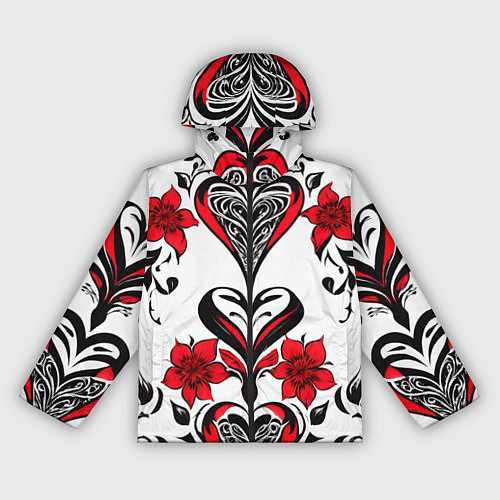 Женская ветровка Красный узор сердце / 3D-Черный – фото 1