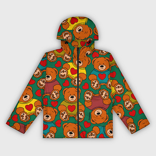 Женская ветровка Игрушки мишки в цветных свитерах и сердца / 3D-Черный – фото 1