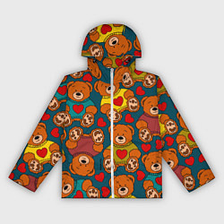 Ветровка с капюшоном женская Мишки игрушки в цветных свитерах и сердечки, цвет: 3D-белый
