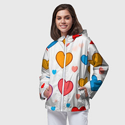 Ветровка с капюшоном женская Сердца сердечки, цвет: 3D-белый — фото 2