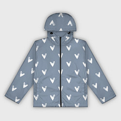 Ветровка с капюшоном женская Белые сердечки на серо-голубом, цвет: 3D-черный