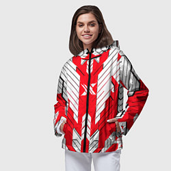 Ветровка с капюшоном женская Красно-белая броня, цвет: 3D-черный — фото 2