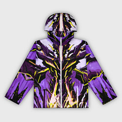 Ветровка с капюшоном женская Чёрно-жёлтая агрессивная абстракция на фиолетовом, цвет: 3D-белый