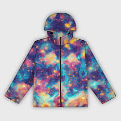 Ветровка с капюшоном женская Космические яркие узоры, цвет: 3D-черный
