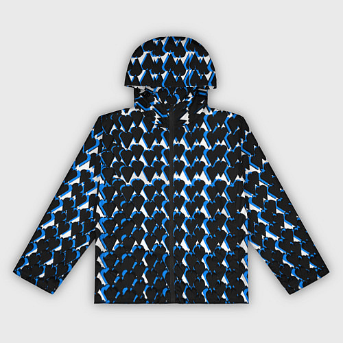 Женская ветровка Чёрно-синие сердечки на белом фоне / 3D-Черный – фото 1