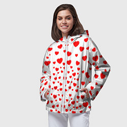 Ветровка с капюшоном женская Любовь паттерн сердца, цвет: 3D-белый — фото 2