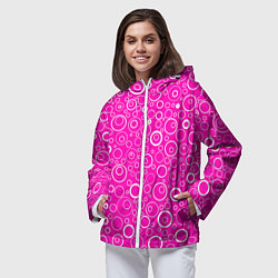 Ветровка с капюшоном женская Бело-розовый паттерн пузырьки, цвет: 3D-белый — фото 2