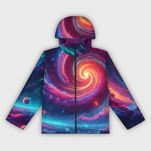 Женская ветровка Яркая неоновая галактика - нейросеть / 3D-Черный – фото 1