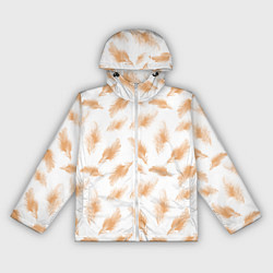 Ветровка с капюшоном женская Бежевые перья на белом фоне, цвет: 3D-белый