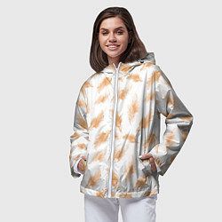 Ветровка с капюшоном женская Бежевые перья на белом фоне, цвет: 3D-белый — фото 2