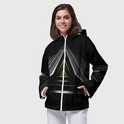 Ветровка с капюшоном женская Black green abstract nvidia style, цвет: 3D-белый — фото 2