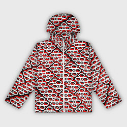 Ветровка с капюшоном женская Красно-белый узор на чёрном фоне, цвет: 3D-белый