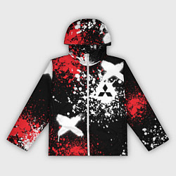 Ветровка с капюшоном женская Митсубиси на фоне граффити и брызг красок, цвет: 3D-белый