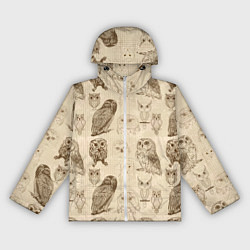 Ветровка с капюшоном женская Эскизы сов тетрадный лист в клетку, цвет: 3D-белый