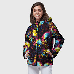Ветровка с капюшоном женская Разноцветные черепушки с щупальцами, цвет: 3D-черный — фото 2
