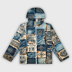 Ветровка с капюшоном женская Татуировки на дениме, цвет: 3D-белый