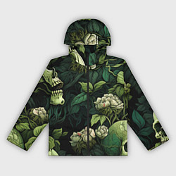 Ветровка с капюшоном женская Черепа в поле цветов, цвет: 3D-черный
