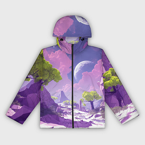 Женская ветровка Фиолетовые горы зеленые деревья и космос / 3D-Черный – фото 1